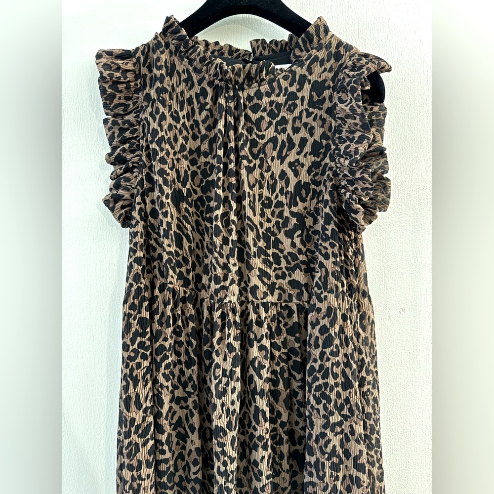 Karlie Sleeveless Leopard-Print Midi Dress in Brown and Black